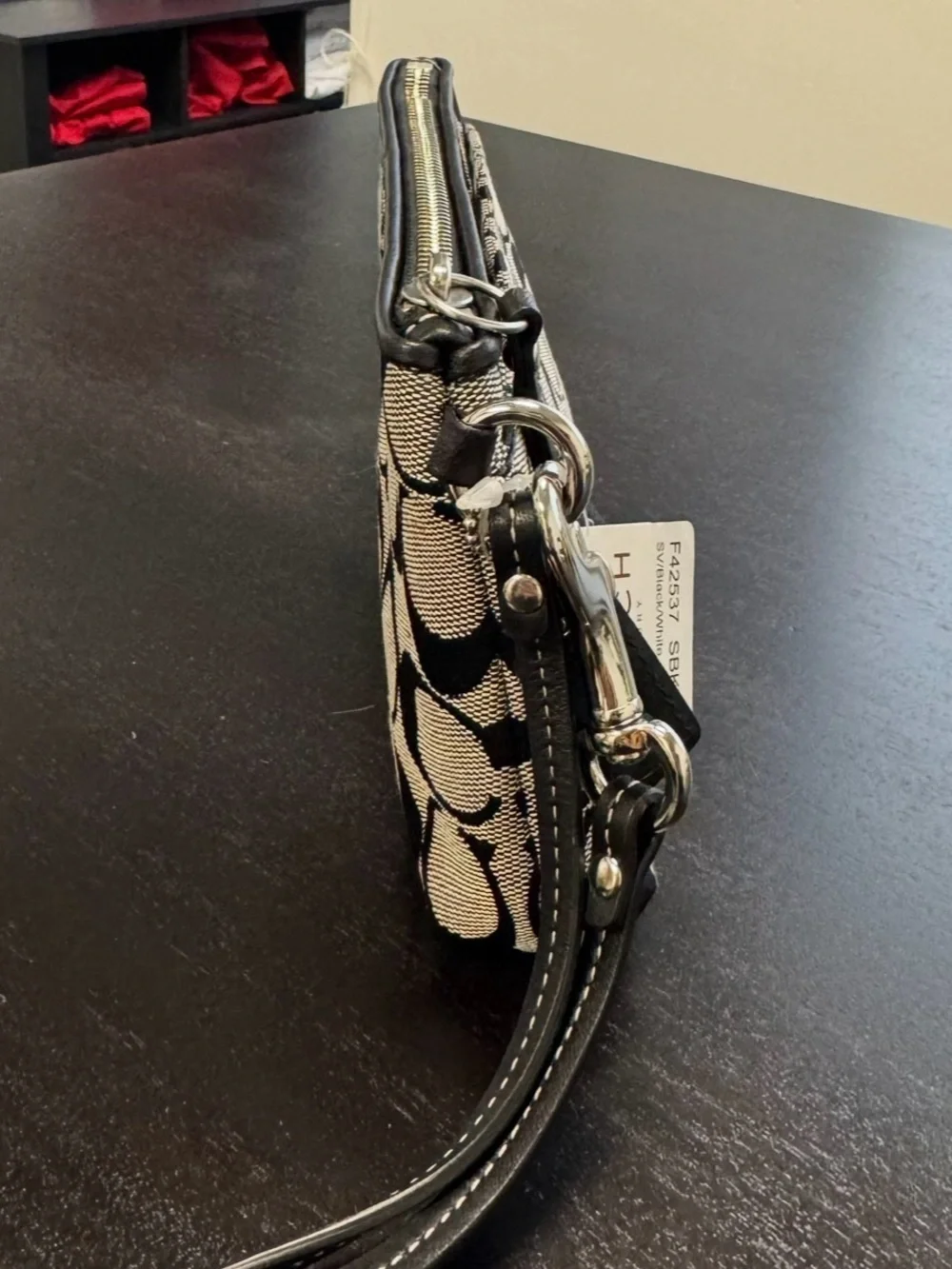 Coach Signature Jacquard Wristlet in Black and Khaki
